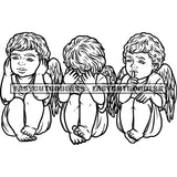 Smile Face Angle Afro Angle Gils Sitting On Floor Afro Angel Wings Face BW Artwork Design Element Afro Hairstyle SVG JPG PNG Vector Clipart Cricut Silhouette Cut Cutting