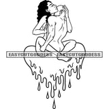 African American Couple Kiss Pose Design Element Black And White Artwork Heart Symbol Dripping Hugging Couple Goals BW Vector SVG JPG PNG Vector Clipart Cricut Silhouette Cut Cutting