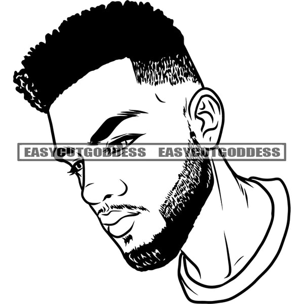 Man Haircut African American Short Hairstyle Afro Hairstyle Smart Haircut Man Face Design Element BW Smile Face SVG JPG PNG Vector Clipart Cricut Silhouette Cut Cutting