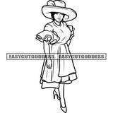 Black And White Artwork African American Woman Artwork Fashion Silhouette Design Element Afro Woman Wearing Hat SVG JPG PNG Vector Clipart Cricut Silhouette Cut Cutting