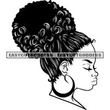 African Woman Side Face Wearing Hoop Earing Afro Hairstyle Design Element Black And White Artwork African American Woman Angry Face BW SVG JPG PNG Vector Clipart Cricut Silhouette Cut Cutting