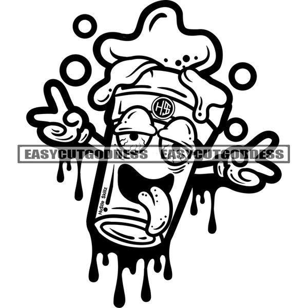 Dripping Peace Sign Coffee Mug Character Red Eyes Color Dripping Bear Mug Funny Character Design Element BW SVG JPG PNG Vector Clipart Cricut Silhouette Cut Cutting
