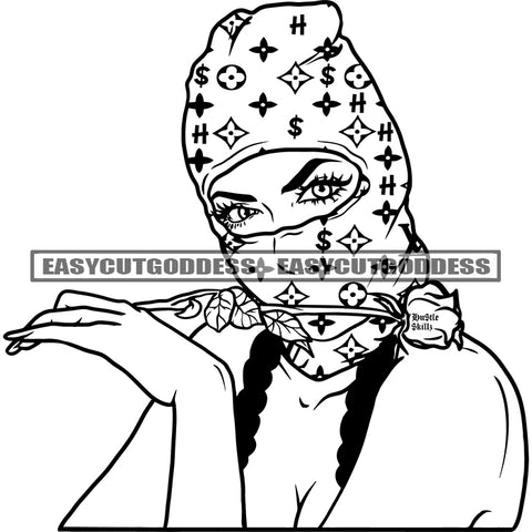 Rose On Mouth African American Woman Wearing Face Musk Hand Holding Rose Design Element Afro Woman Beautiful Eyes BW Artwork SVG JPG PNG Vector Clipart Cricut Silhouette Cut Cutting