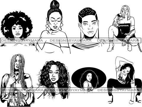 Facebook Page Bundle 8 Afro Beautiful Big Woman SVG Queen Diva Classy Lady  .SVG .EPS .PNG Vector Clipart Silhouette Cricut Circuit Cut Cutting