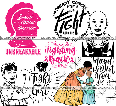 Bundle Cancer Awareness Woman Fighting Cancer SVG Cut File For Silhouette and Cutting