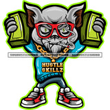 Gangster Cat Smoking Marijuana Weed Cat Holding Bundle Money Gangster Cat Wearing Sunglass Vector Design Element White Background SVG JPG PNG Vector Clipart Cricut Cutting Files