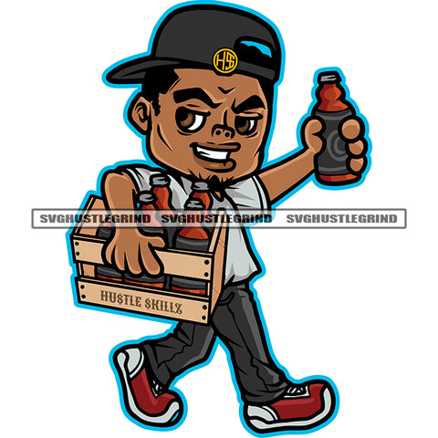 Young Melanin Gangster Boy Holding Bear Case Vector Melanin Boy Wearing Cap Smile Face Design Element White Background SVG JPG PNG Vector Clipart Cricut Cutting Files