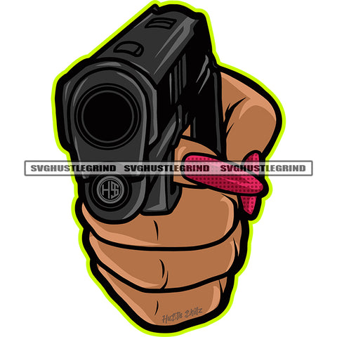 Gangster Woman Hand Holding Gun Long Nail Design Element Color Art Work African American Woman Hand SVG JPG PNG Vector Clipart Cricut Cutting Files