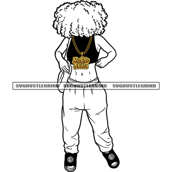 Melanin Afro Woman Standing Sexy Dress Afro Hair Style White Hair Design Element White Background Sexy Pose African American Woman SVG JPG PNG Vector Clipart Cricut Cutting Files
