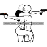 Gangster Couple Hug Each Other Black And White BW Melanin Woman And Man Holding Gun Vector Wearing Mask Design Element Woman Curly Hair SVG JPG PNG Vector Clipart Cricut Cutting Files