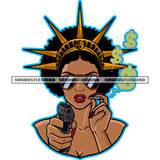 Statue Of Liberty Melanin Woman Smoking Vector Holding Gun Pistol Smoke Dollar Sign Design Element Crown On Head Afro Hairstyle SVG JPG PNG Vector Clipart Cricut Cutting Files