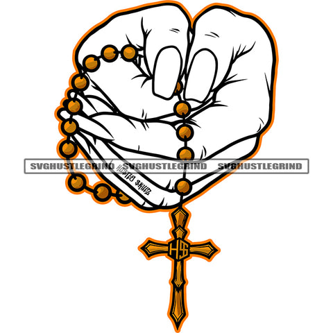 Woman Hand Holding Cross Design Element Woman Color Hand Long Nail Black And White BW God Cross Sign SVG JPG PNG Vector Clipart Cricut Cutting Files