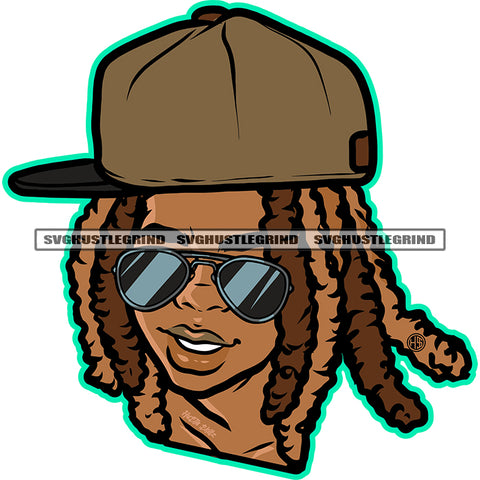 Melanin Young Gangster Boy Head Design Element Boy Wearing Cap And Sunglasses Vector Locus Hair Style SVG JPG PNG Vector Clipart Cricut Cutting Files