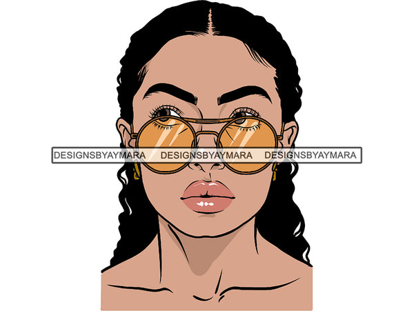 Glasses Braid Curly Hairstyle Sunglasses Face Lip Woman Black African American Beautiful Gorgeous .SVG .JPG .EPS .PNG Vector Clipart Cricut Cutting Cut