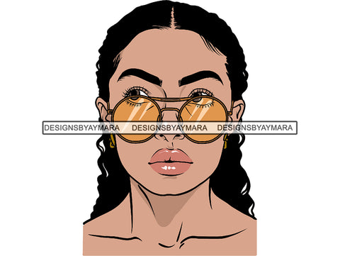 Glasses Braid Curly Hairstyle Sunglasses Face Lip Woman Black African American Beautiful Gorgeous .SVG .JPG .EPS .PNG Vector Clipart Cricut Cutting Cut