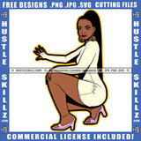 African American Sexy Woman Sitting Pose Melanin Girl Spa Hair Design Element Magic Ski Mask Gangster SVG JPG PNG Vector Clipart Cricut Cutting Files
