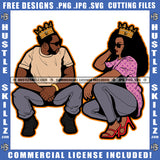 African American Beautiful Couple Sitting Pose Crown On Head Design Element Afro Hair Melanin Couple Wearing Sunglass SVG JPG PNG Vector Clipart Cricut Cutting Files