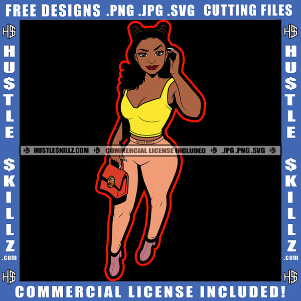 African American Petite Black Woman Wearing Halter Tight Pants Heels Lady Sister Purse Hustling Graphic Grind SVG PNG JPG Vector Cutting Cricut Files