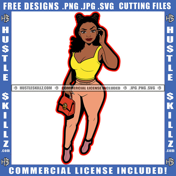 African American Petite Black Woman Wearing Halter Tight Pants Heels Lady Sister Purse Hustling Graphic Grind SVG PNG JPG Vector Cutting Cricut Files