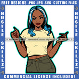 Young Woman Wearing Jeans Top Streaked Hair Snap Finger Pose Hand Design Element Graphic Image Melanin Hustler Grind Skillz SVG PNG JPG Vector Cutting Cricut Files
