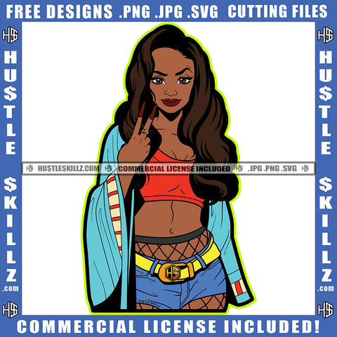 African American Beautiful Woman Peach Hand Sign Design Element Melanin Girl Wearing Bikini Black Girl Magic Ski Mask Gangster SVG JPG PNG Vector Clipart Cricut Cutting Files