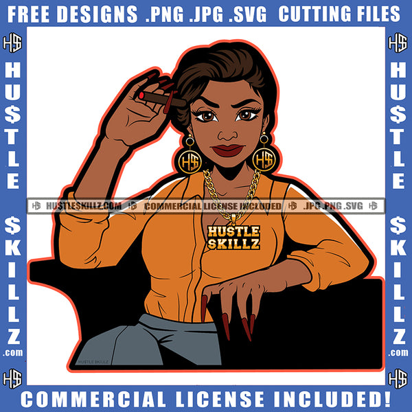 African American Beautiful Woman Sitting On Chair Melanin Girl Smoking Black Girl Smile Face Design Element Magic Ski Mask Gangster SVG JPG PNG Vector Clipart Cricut Cutting Files