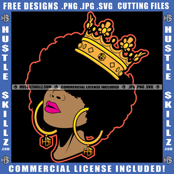 African American Beautiful Woman Head Design Element Melanin Nubian Girl Crown On Head Design Element Magic Ski Mask Gangster SVG JPG PNG Vector Clipart Cricut Cutting Files