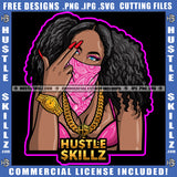 Black Woman Middle Finger Hand Sign Bandana Wearing Mask Bikini Chain Watch Blue Eyes Nails Graphic Grind SVG PNG JPG Vector Cutting Cricut