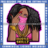 Black Woman Middle Finger Hand Sign Bandana Wearing Mask Bikini Chain Watch Blue Eyes Nails Graphic Grind SVG PNG JPG Vector Cutting Cricut