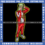 African American Man Standing By Holding Cash Money Bundle Man Wearing Dollars Chain Sneakers Track Suit Vector Design Element SVG JPG PNG Vector Clipart Cricut Cutting Files