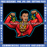 African American Fitness Man Melanin Man Hands Up Muscles Vector Hand Holding Dollar Sign Magic Ski SVG JPG PNG Vector Clipart Cricut Cutting Files