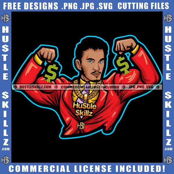 African American Fitness Man Melanin Man Hands Up Muscles Vector Hand Holding Dollar Sign Magic Ski SVG JPG PNG Vector Clipart Cricut Cutting Files