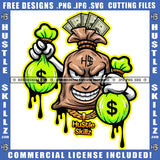 Money Bag Carrying Cash Bags Dripping Dollar Smile Face Grinding Hustler Design Element SVG PNG JPG Vector Cut Cutting Cricut Files