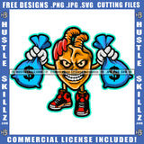 Angry Face Gangster Heart Organ Holding Two Bank Bags Money Cash Dollars Sneakers Hustler Graphic Grind Design Element SVG PNG JPG Vector Cutting Cricut Files