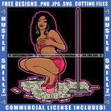 African American Sexy Woman Sitting On Floor Lot Of Money On Floor Curly Hair Vector Design Element Sexy Woman Hand On Body SVG JPG PNG Vector Clipart Cricut Cutting Files