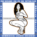 African American Girl Bad Ass Vector Design Element Melanin Woman Nubian Sexy Pose Vector Cut Cutting Silhouette Curly Black Hair High Heel Clipart JPG PNG SVG