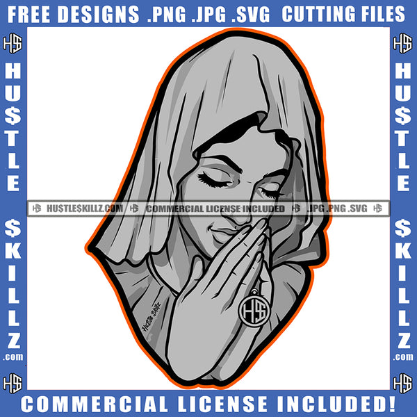 Woman Hands Praying Pray Prayers Design Element Rosary Beads Faith Hope God Catholic Hustler Logo Hustle Skillz SVG PNG JPG Vector Cut Files