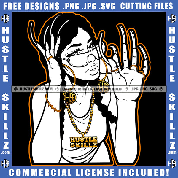 African American Women Vector Melanin Woman Wearing Earring Necklace Bad Ass Long Nail Vector Waring Sunglass Design Element Hustler Circuit Cut Cutting Clipart JPG PNG SVG