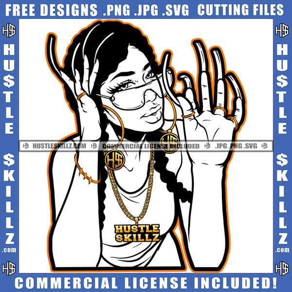 African American Women Vector Melanin Woman Wearing Earring Necklace Bad Ass Long Nail Vector Waring Sunglass Design Element Hustler Circuit Cut Cutting Clipart JPG PNG SVG