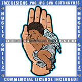 Baby Angle Sleeping On Hand Color Vector Design Element African American Baby With Wings Nubian Hand Clipart JPG PNG SVG