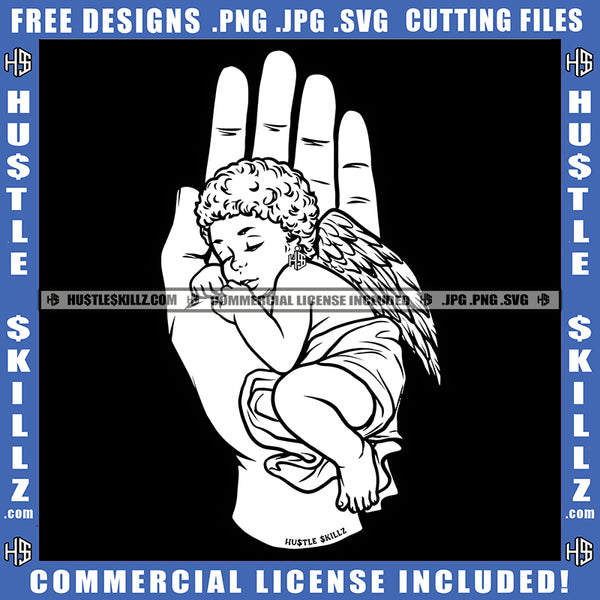 Baby Angle Sleeping On Hand Vector Design Element African American Baby With Wings Nubian Hand Clipart JPG PNG SVG
