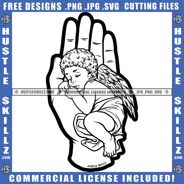 Baby Angle Sleeping On Hand Vector Design Element African American Baby With Wings Nubian Hand Clipart JPG PNG SVG