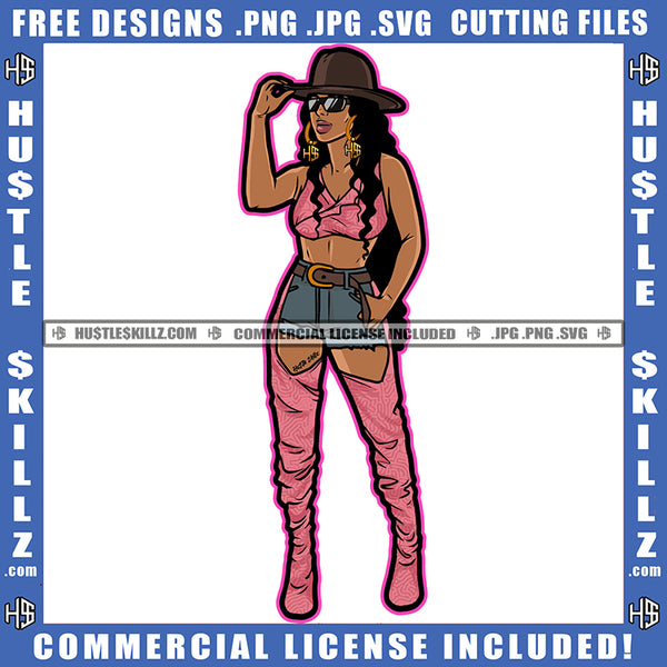 African American Woman Standing Color Vector Design Element Nubian Women Wearing Sunglass And Hat Bad Ass Design Circuit Clipart JPG PNG SVG