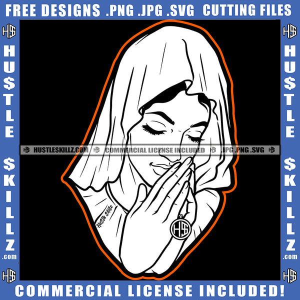 Woman Hands Praying Pray Prayers Design Element Rosary Beads Faith Hope God Catholic Hustler Logo Hustle Skillz SVG PNG JPG Vector Cut Files