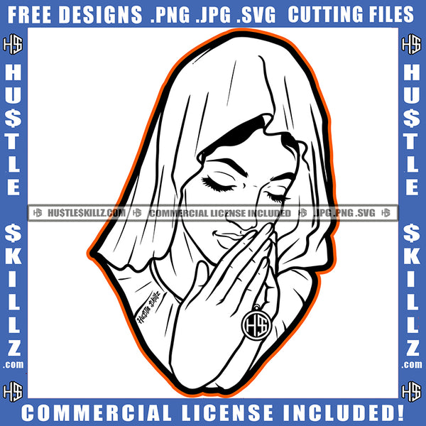 Woman Hands Praying Pray Prayers Design Element Rosary Beads Faith Hope God Catholic Hustler Logo Hustle Skillz SVG PNG JPG Vector Cut Files