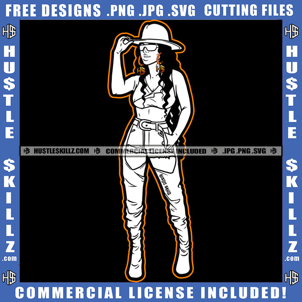 African American Woman Standing Vector Design Element Nubian Women Wearing Sunglass And Hat Bad Ass Design Circuit Clipart JPG PNG SVG