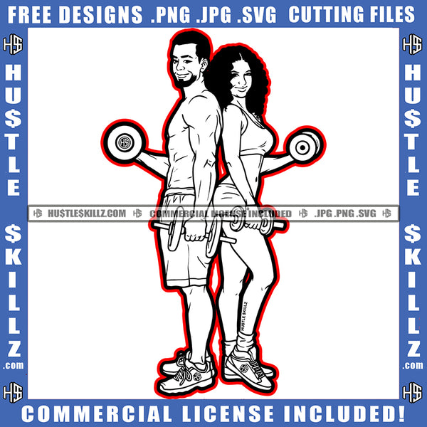 African American Fitness Couple Vector Standing With Dumbbell On Hand Vector Fitness Design Element Nubian Bodybuilder Couple Clipart JPG PNG SVG