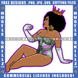 Melanin Woman Sitting Color Design Element Nubian African American Women Wearing Crown Bad Ass Sexy Look Clipart JPG PNG SVG