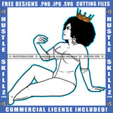 Melanin Woman Sitting Design Element Nubian African American Women Crown On Head Bad Ass Sexy Look Hustle Dollar Sign Earring Clipart JPG PNG SVG