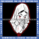 Crying Woman Blood Dripping Tears Praying Pray Mary Bowed Hands Head Head Covering Cloth Grind SVG PNG JPG Vector Cutting Cricut Files